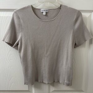 Calvin Klein Jeans Ribbed Beige Short Sleeve Top Size LG